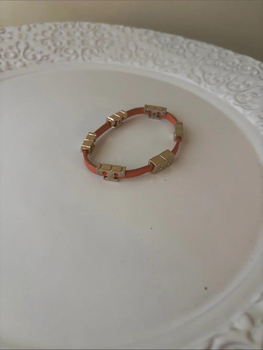 Tory Burch Gold-Tone Orange Leather Link Bracelet - Women's Jewelry